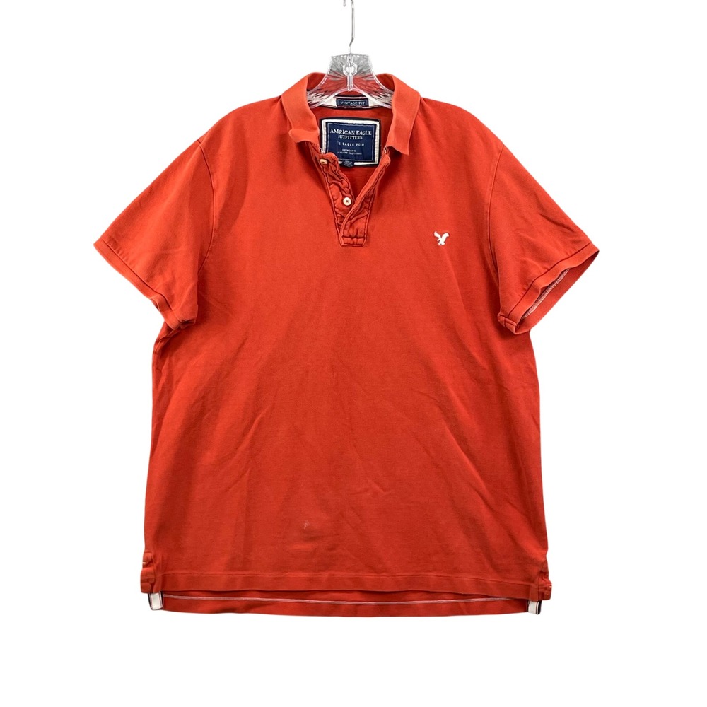 American Eagle Polo Shirt Mens XXL Orange Eagle Logo Vintage Fit Short Sleeve